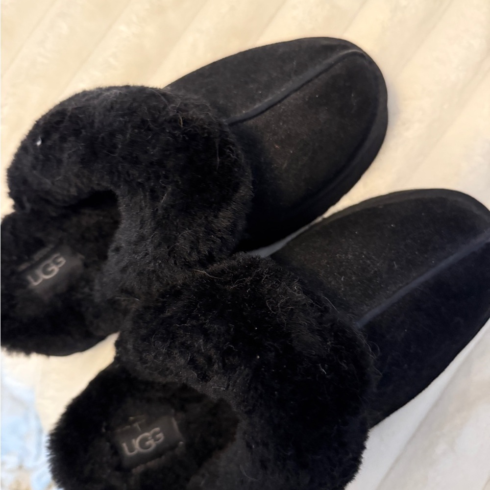 UGG Black Furry Slip-Ons